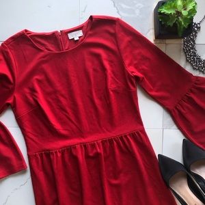 Ann Taylor LOFT Red Bell Sleeve Mini Dress
